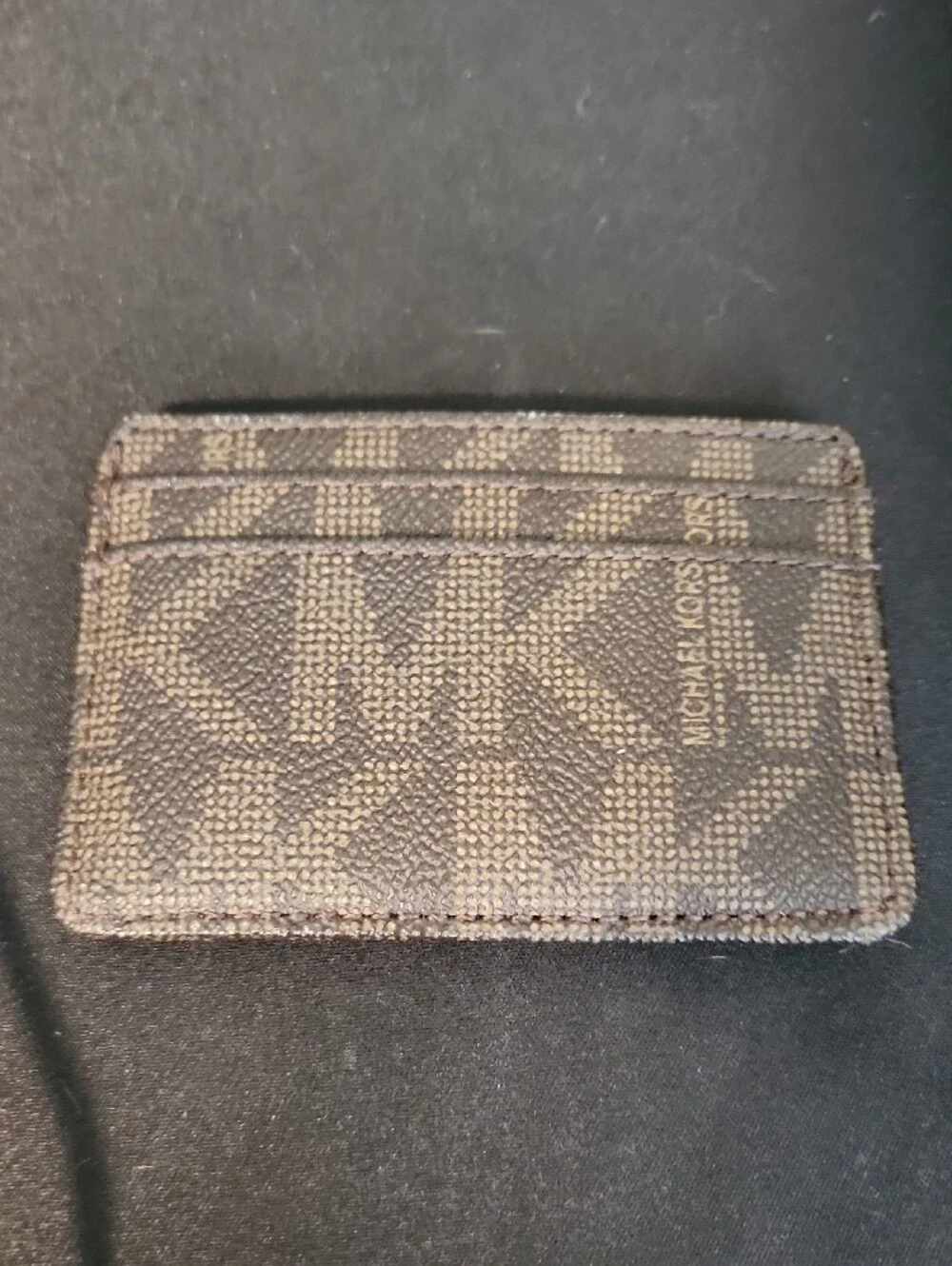 Michael Kors Unisex Jet Set Signature PVC Brown Logo Card Case with Gold Plaque